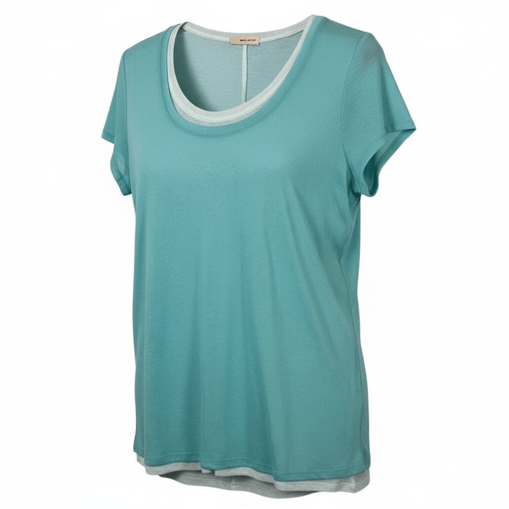Dkny Mesh Gauzy Layered Look Tee Aqua Blue And White Size Xl
